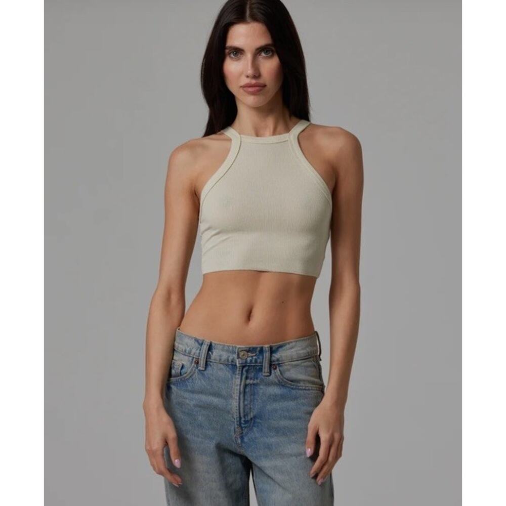 Talentless Women’s Ribbedcropped Halter Tank In‎ Color Bone